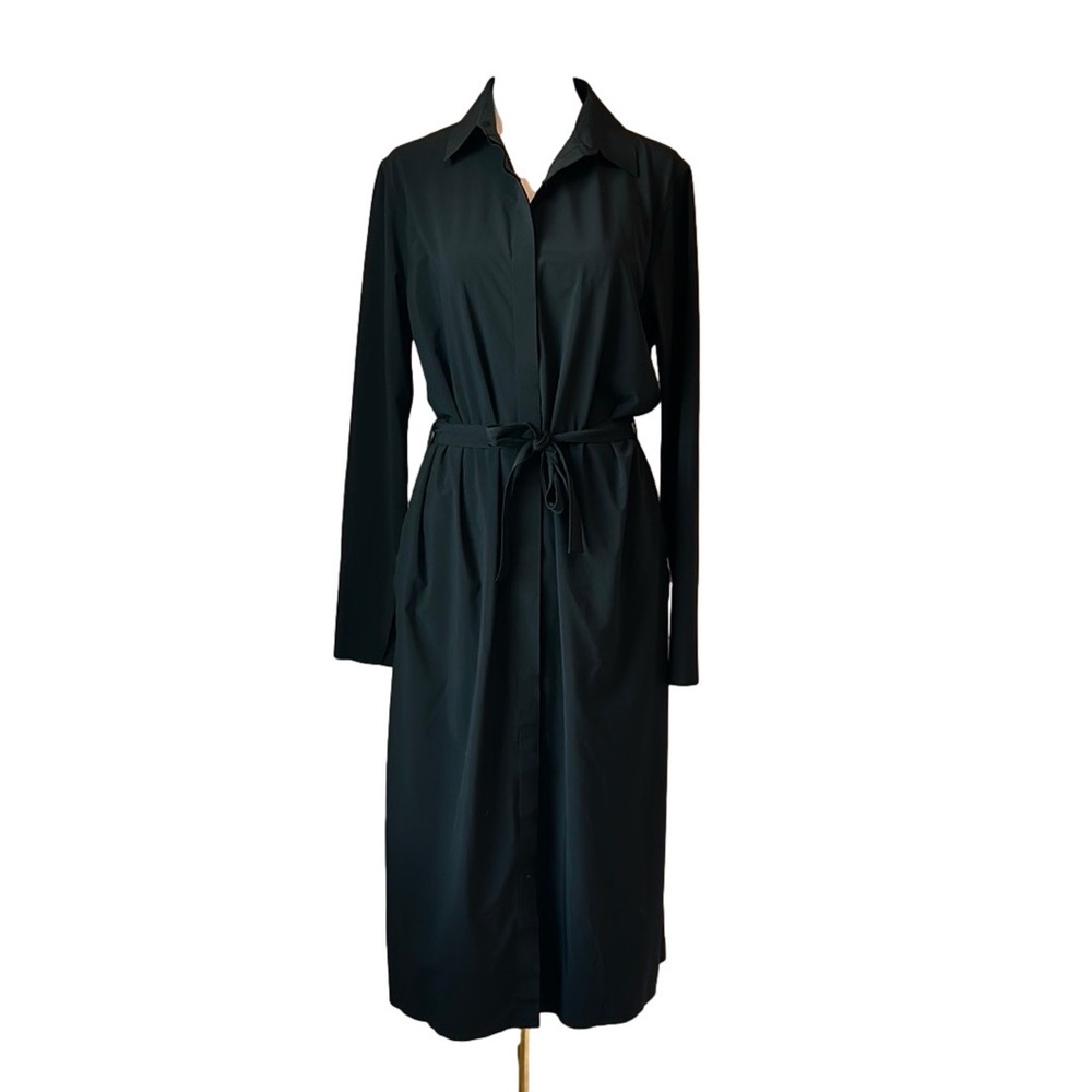 Athleta Urbanite Black Long-Sleeve Button Front Shirt Dress Midi Small - Picture 2 of 11